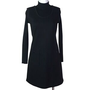 NINA LEONARD BLACK KNIT RETRO LONG SLEEVE DRESS